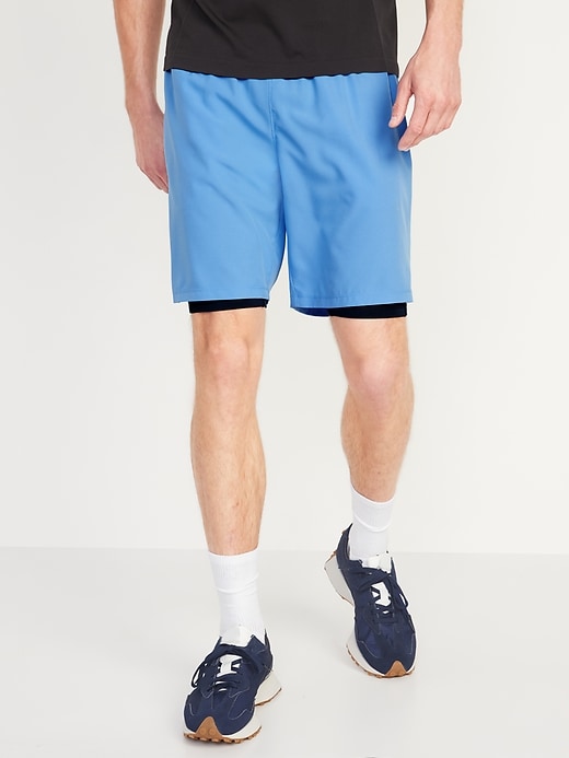 View large product image 1 of 1. Go 2-in-1 Workout Shorts + Base Layer -- 9-inch inseam