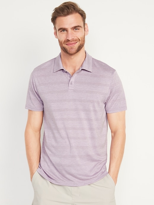 Go-Dry Cool Odor-Control Textured-Stripe Core Polo Shirt Old Navy