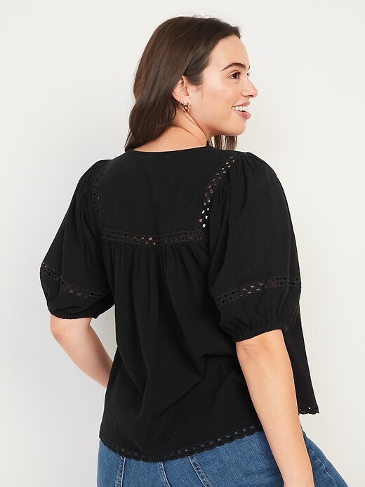 Image number 6 showing, Elbow-Length Lace-Trimmed Poet Blouse for Women