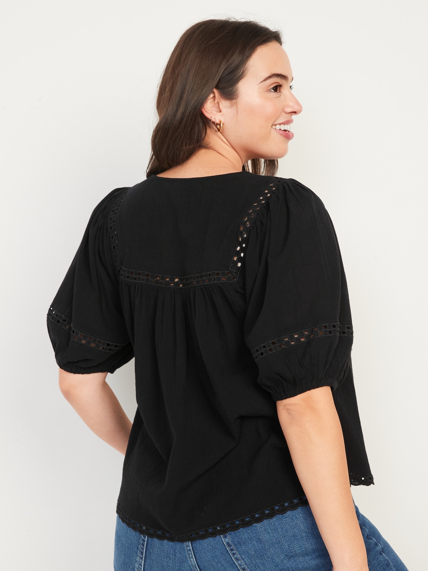 Elbow-Length Lace-Trimmed Poet Blouse for Women | Old Navy
