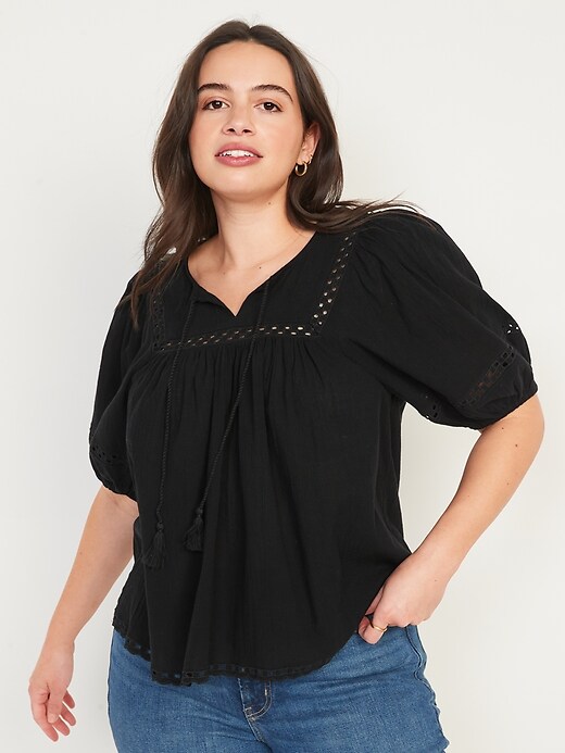 Image number 5 showing, Elbow-Length Lace-Trimmed Poet Blouse for Women