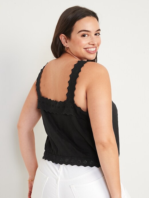 Image number 6 showing, Cropped Scalloped Embroidered Button-Down Cami Blouse for Women