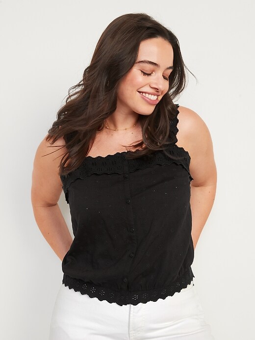 Image number 5 showing, Cropped Scalloped Embroidered Button-Down Cami Blouse