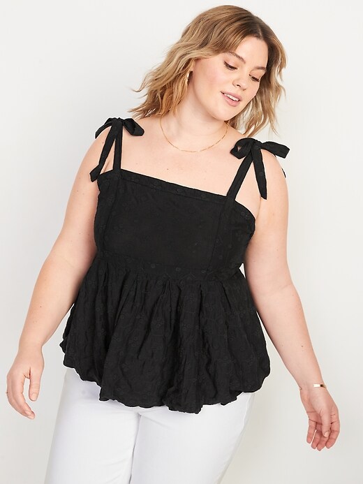 Image number 7 showing, Tie-Shoulder Embroidered Babydoll Cami Swing Top
