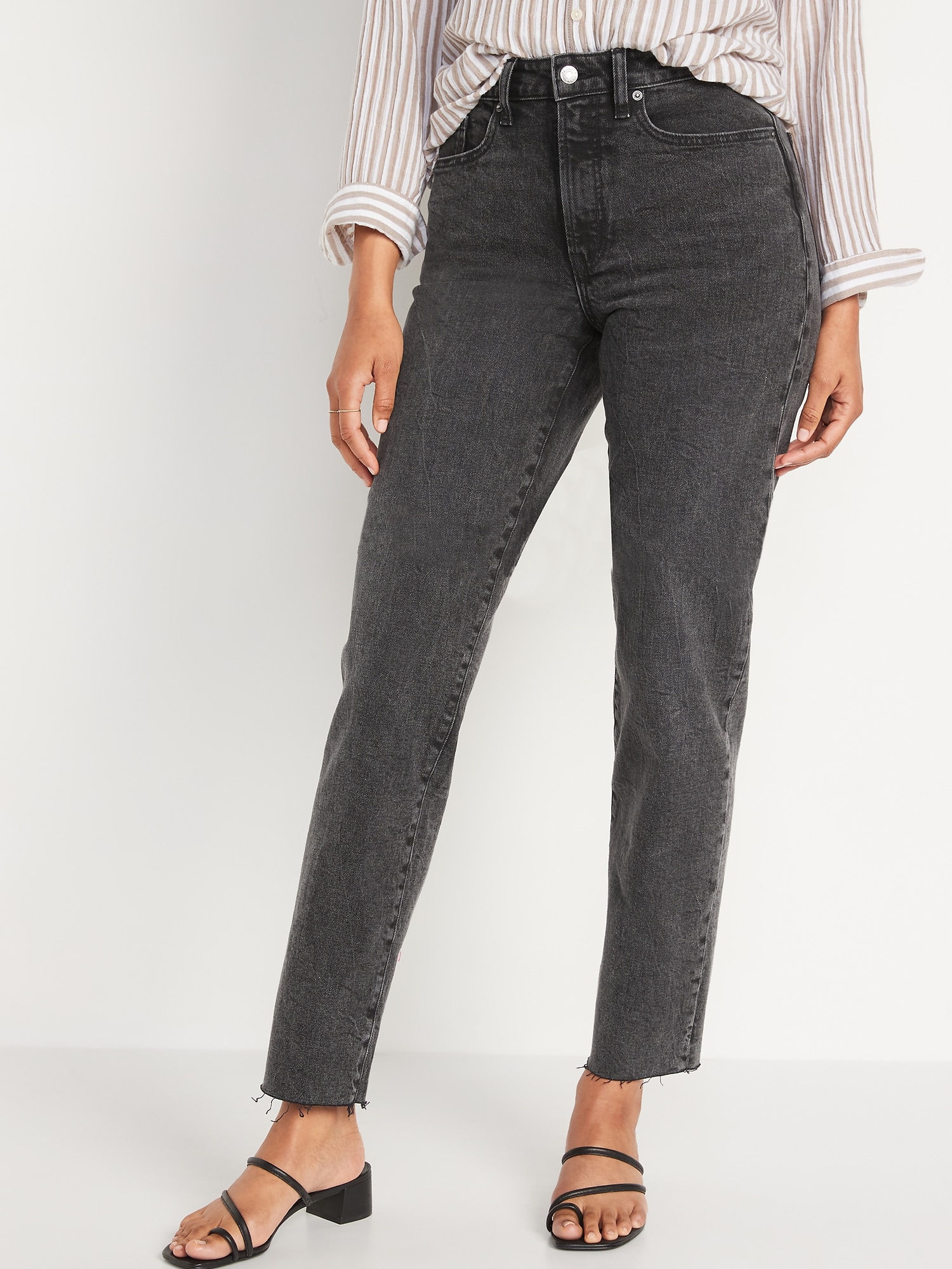 High-Waisted OG Loose Gray Cut-Off Jeans for Women | Old Navy