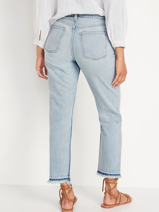Image number 2 showing, High-Waisted Slouchy Straight Distressed Cut-Off Non-Stretch Jeans for Women