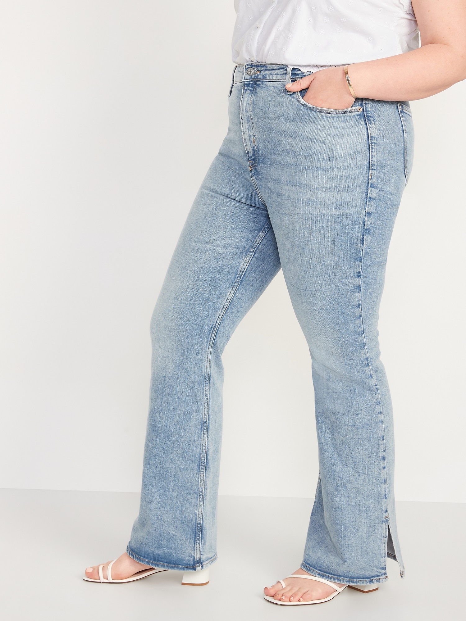 Higher High-Waisted Side-Slit Flare Jeans for Women | Old Navy