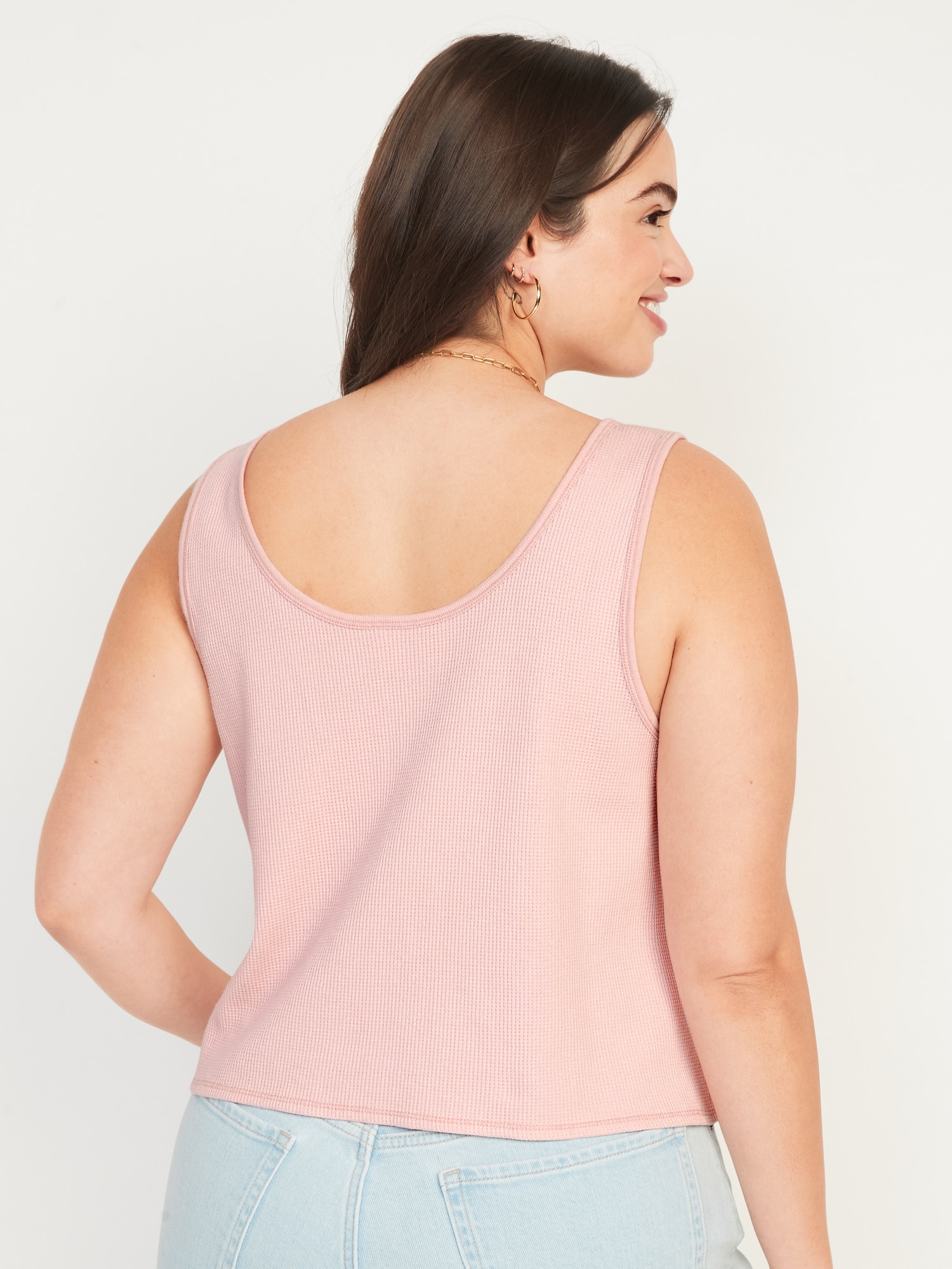 Thermal-Knit Cropped Henley Tank Top for Women