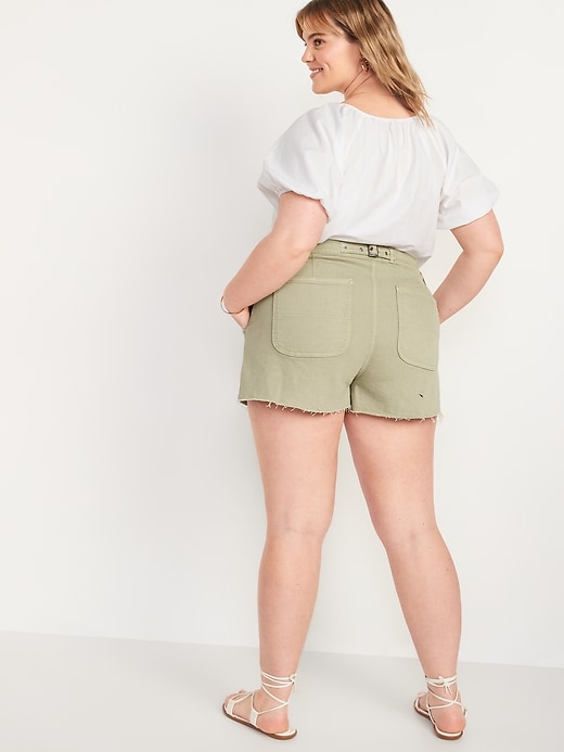 Image number 8 showing, Higher High-Waisted Sky-Hi A-Line Cut-Off Workwear Jean Shorts -- 3-inch inseam