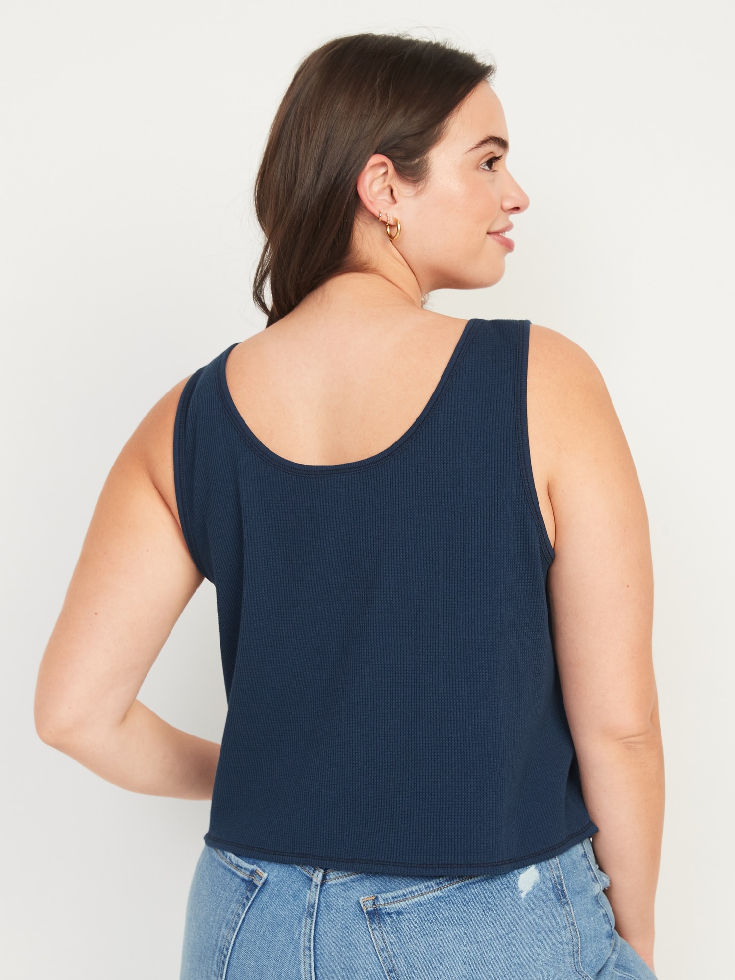Thermal-Knit Cropped Henley Tank Top for Women