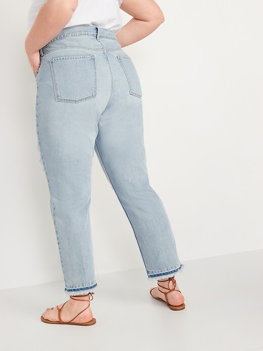 Image number 8 showing, High-Waisted Slouchy Straight Distressed Cut-Off Non-Stretch Jeans for Women