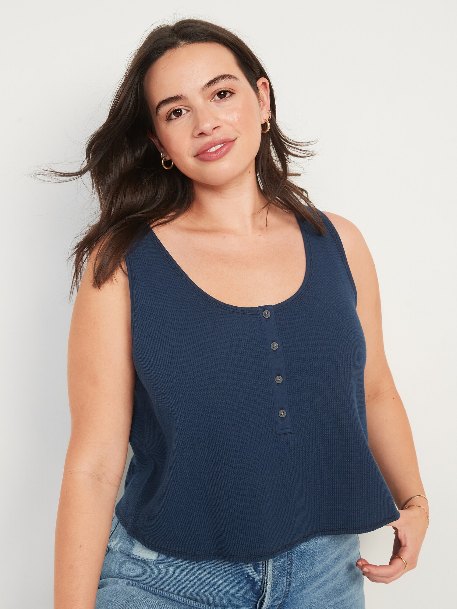 Thermal-Knit Cropped Henley Tank Top for Women | Old Navy