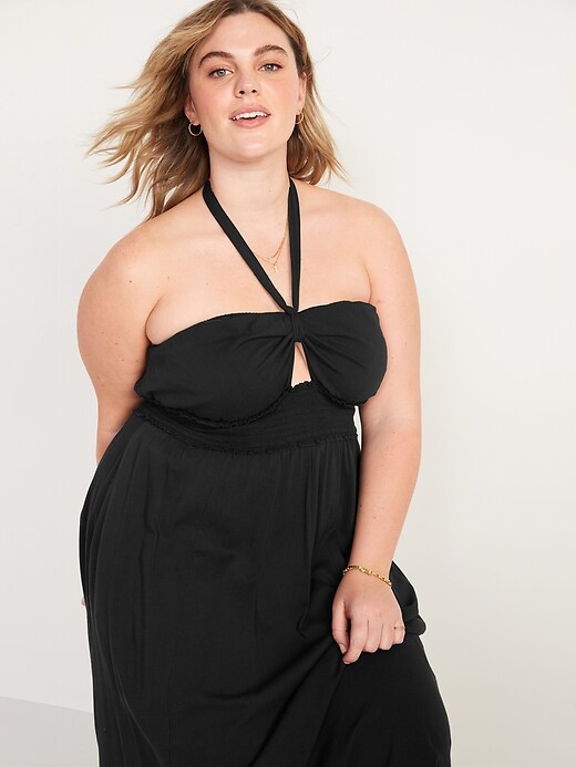 Fit & Flare Smocked Twist-Front Halter Maxi Dress | Old Navy