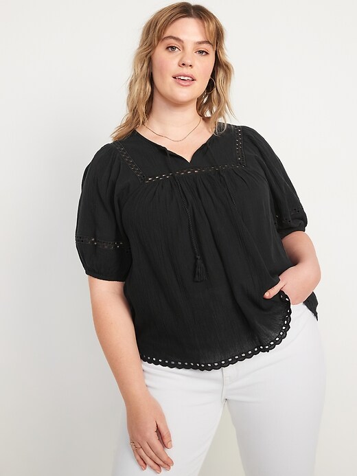 Image number 7 showing, Elbow-Length Lace-Trimmed Poet Blouse for Women