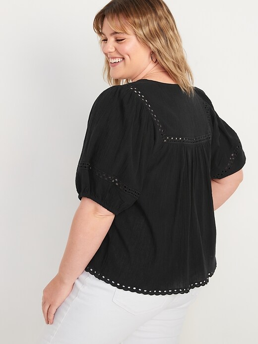 Image number 8 showing, Elbow-Length Lace-Trimmed Poet Blouse for Women