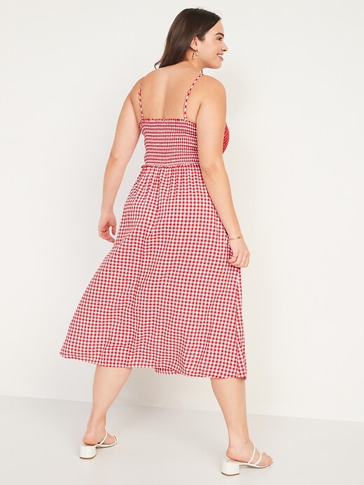 Image number 5 showing, Fit & Flare Gingham Embroidered Smocked Midi Cami Dress for Women