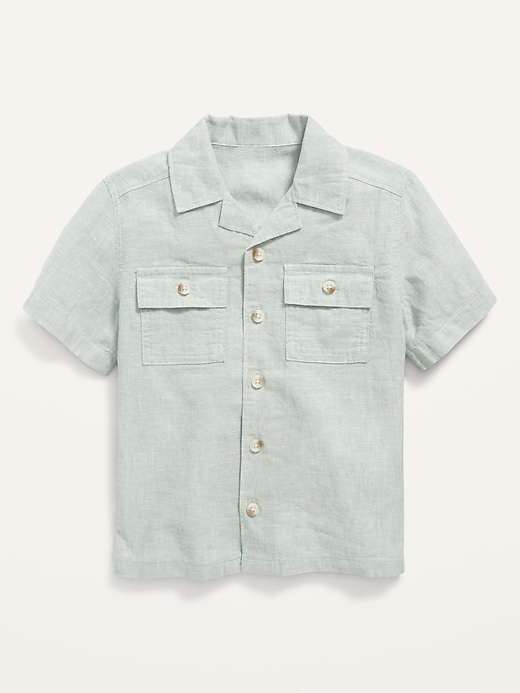 View large product image 1 of 2. Short-Sleeve Linen-Blend Camp Shirt for Toddler Boys