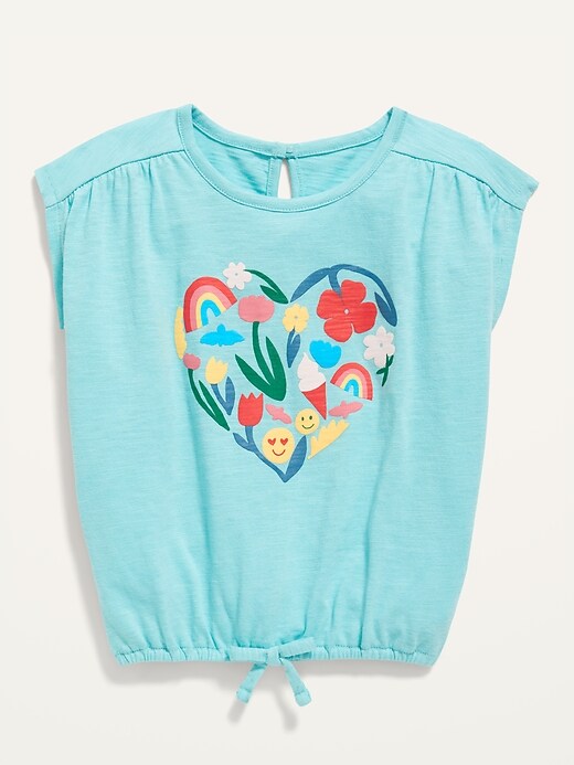 Loose Cinched-Hem Graphic Short-Sleeve Top for Toddler Girls