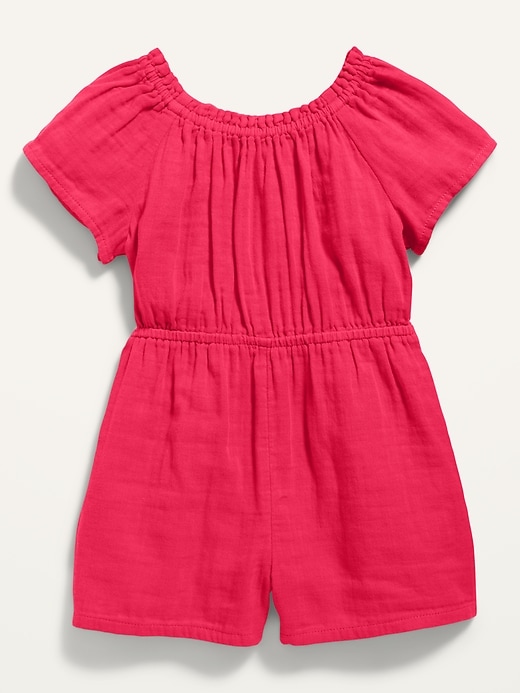 View large product image 1 of 2. Double-Weave Short-Sleeve Open-Back Romper for Toddler Girls