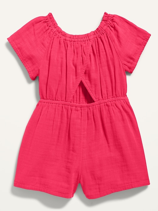 View large product image 2 of 2. Double-Weave Short-Sleeve Open-Back Romper for Toddler Girls