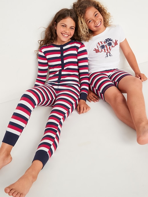 View large product image 2 of 4. Gender-Neutral Matching Stripe Snug-Fit One-Piece Pajamas for Kids