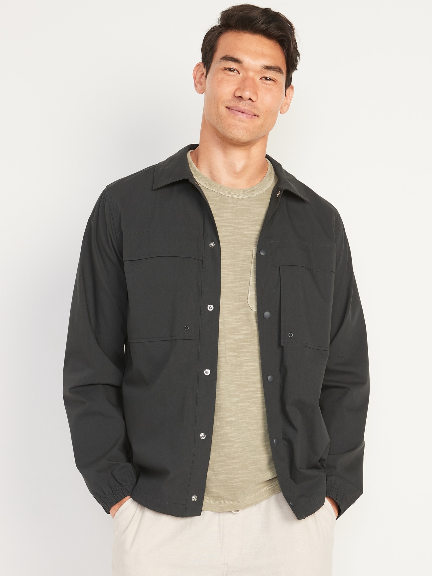 Old Navy Poplin Hybrid Workwear Shacket for Men black. 1