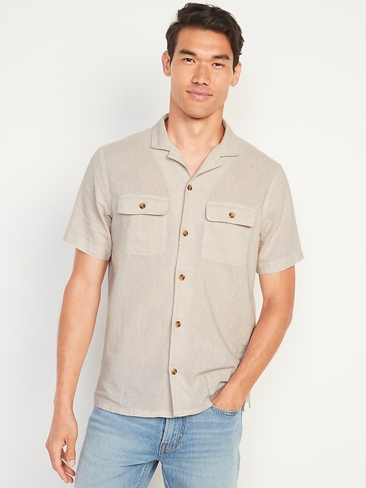 Linen-Blend Utility-Pocket Short-Sleeve Shirt | Old Navy