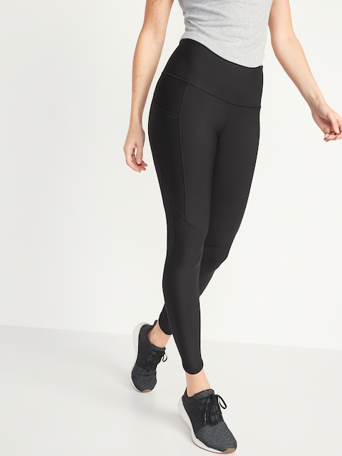 High-Waisted PowerSoft Mesh-Paneled 7/8 Leggings - Black Jack