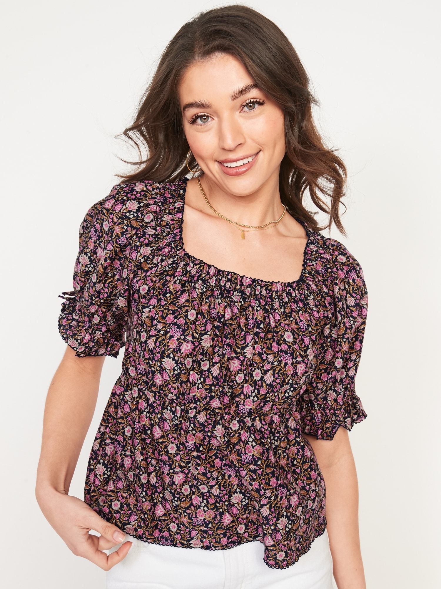 Puff-Sleeve Square-Neck Floral Babydoll Blouse for Women | Old Navy