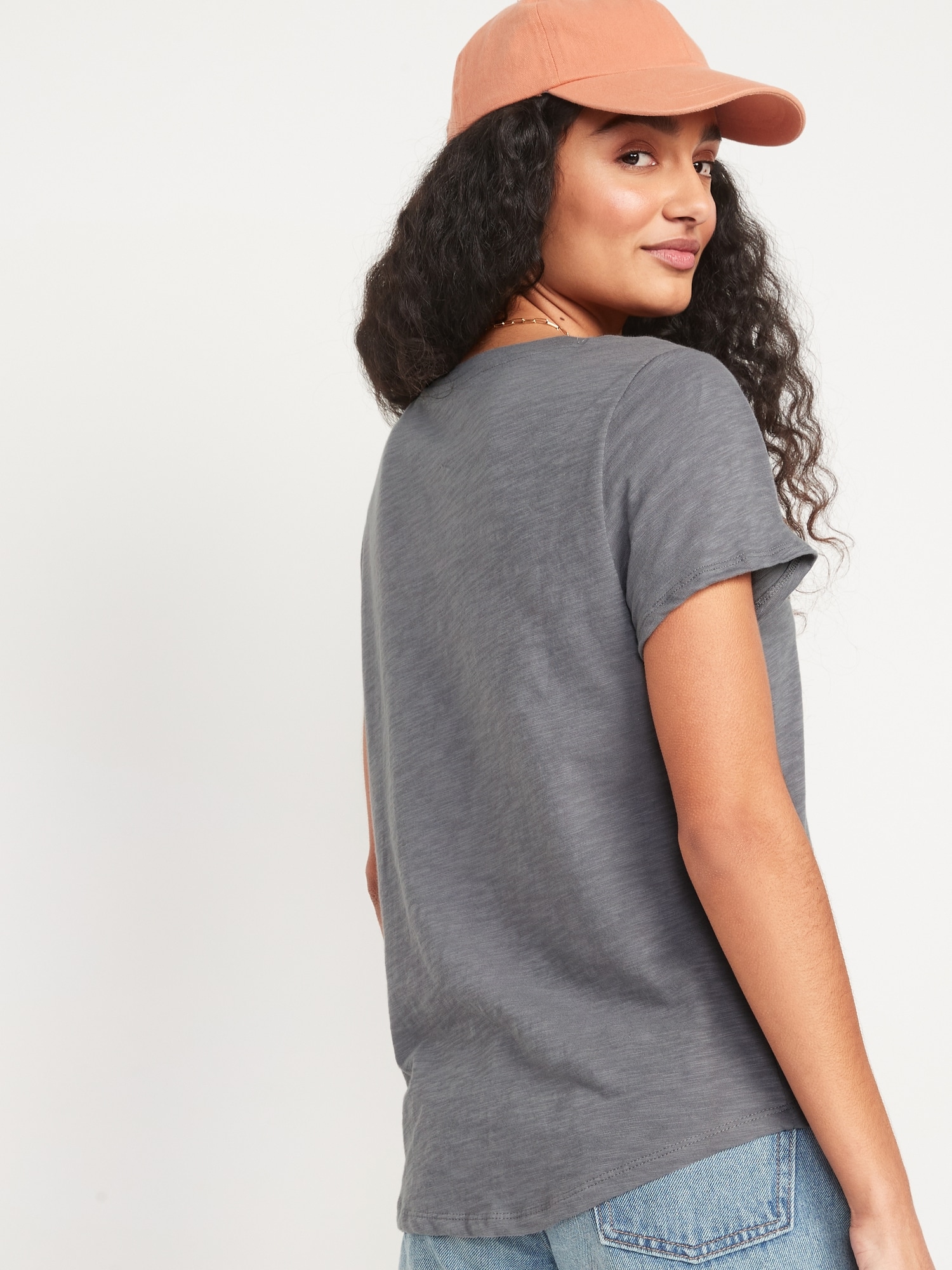 Gap Women's Navy V-Neck Soft Slub Vintage Wash T-Shirt Midi Size L 