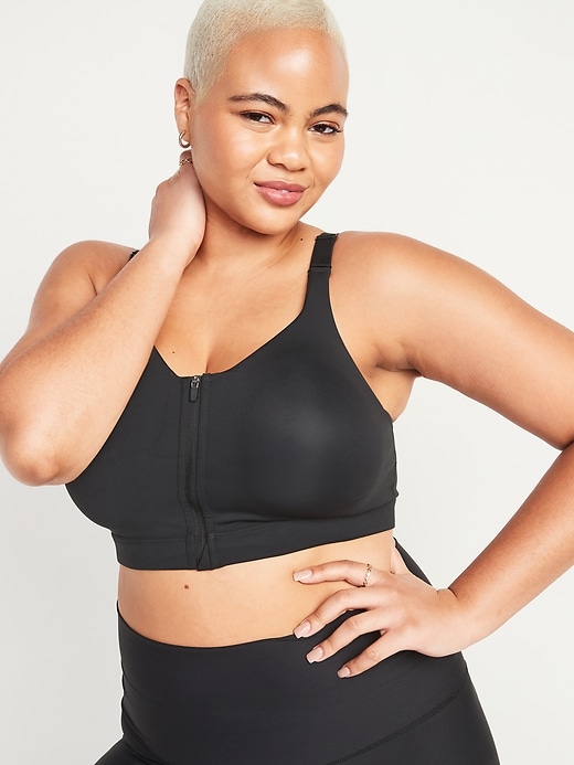 Buy ANCOLOV Zipper Front Sports Bra Pack Post Surgery Bra Zip High Support  Medium- High Impact for Running Workout, Velcro Straps&band - Black,  X-Large at