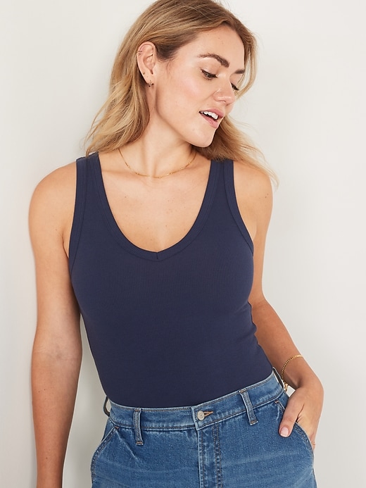 Image number 1 showing, First-Layer Rib-Knit V-Neck Tank Top for Women