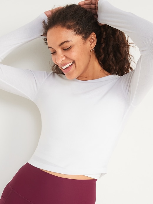 Oldnavy UltraLite Long-Sleeve Crew-Neck Ribbed Cropped Top for Women