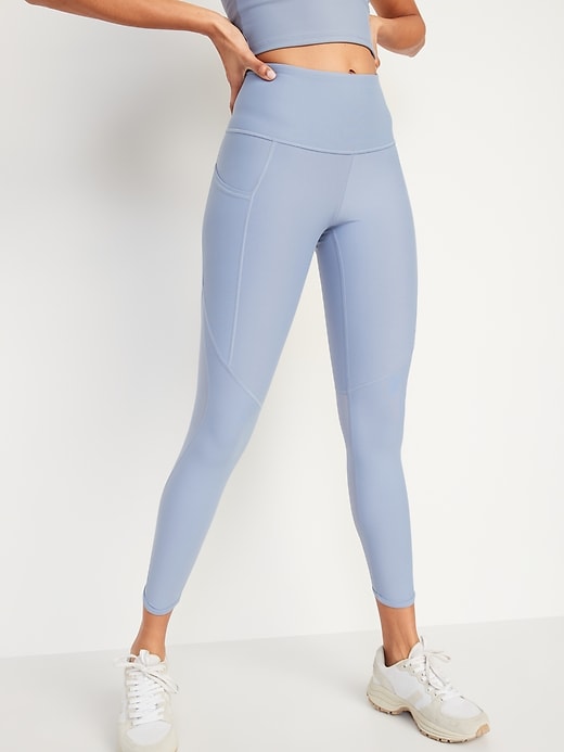 Image number 1 showing, High-Waisted PowerSoft Mesh-Paneled 7/8-Length Leggings for Women