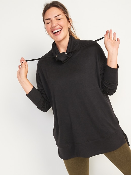 Image number 5 showing, Cowl-Neck Mélange Tunic Sweater