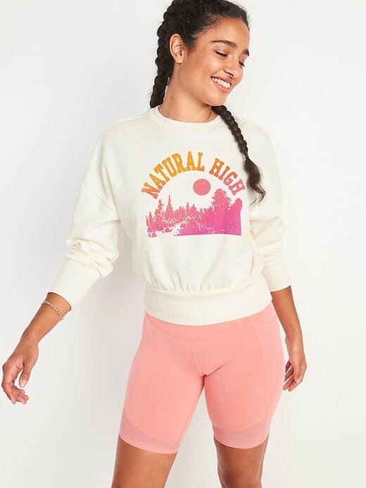 Image number 1 showing, Loose Crew-Neck Cropped Sweatshirt for Women