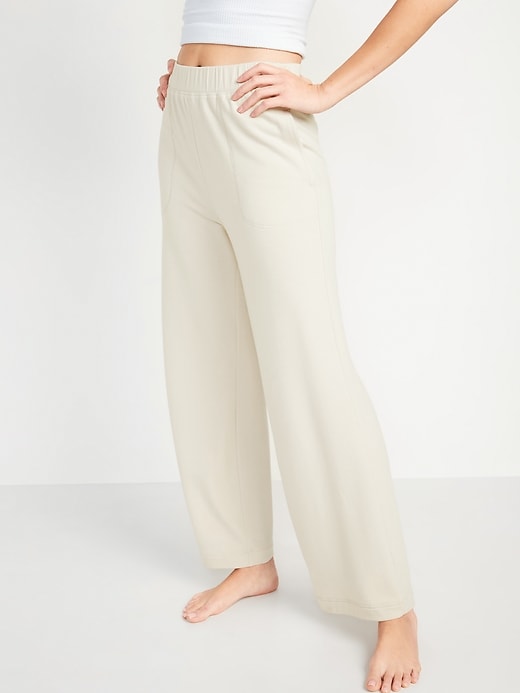 Image number 1 showing, High-Waisted Cozy-Knit Wide-Leg Pajama Pants