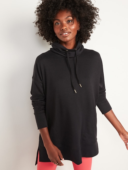 Image number 1 showing, Cowl-Neck Mélange Tunic Sweater