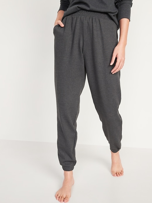 Image number 1 showing, High-Waisted Thermal-Knit Jogger Pajama Pants