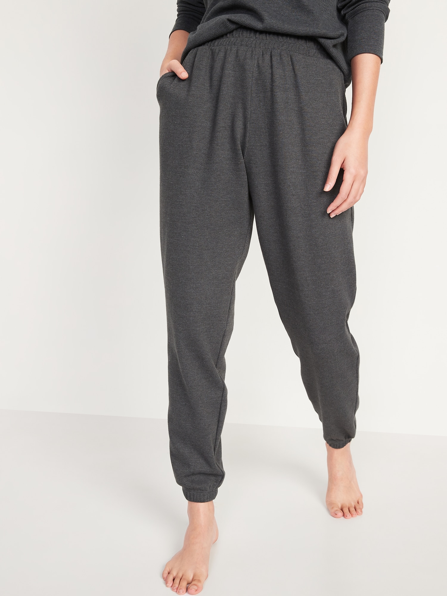 High-Waisted Thermal-Knit Jogger Pajama Pants