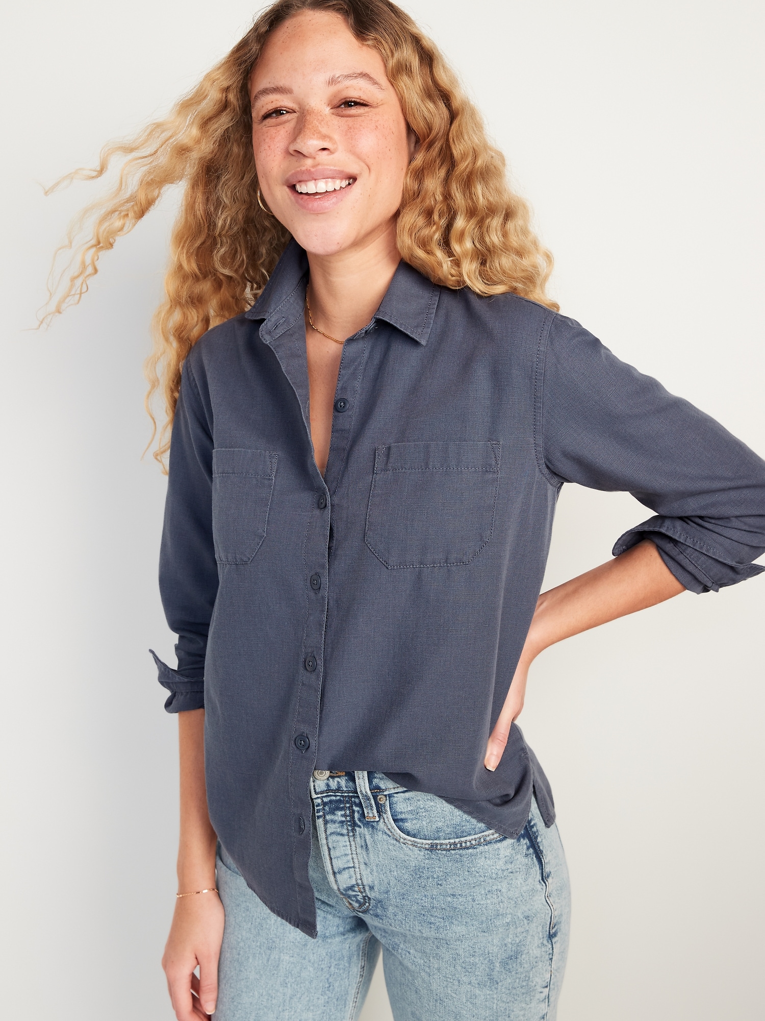 Oversized Boyfriend LongSleeve Shirt Old Navy