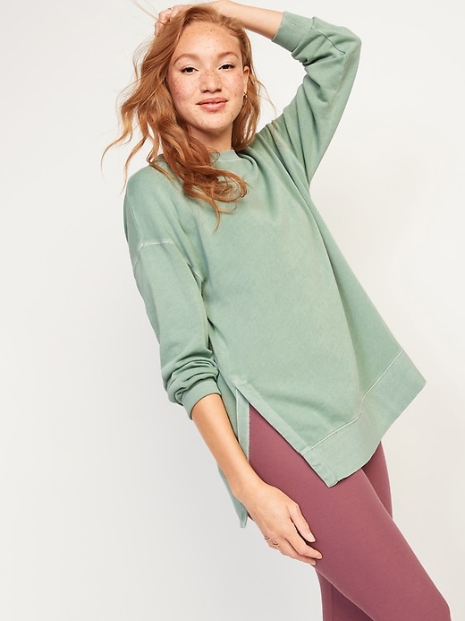 Image number 1 showing, Vintage Long-Sleeve Garment-Dyed French-Terry Tunic Sweatshirt
