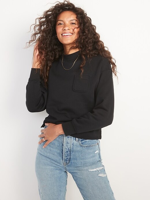 Image number 1 showing, Slouchy Mock-Neck French-Terry Sweatshirt