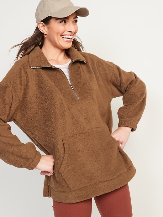 Image number 1 showing, Oversized Sherpa Quarter-Zip Tunic Sweatshirt