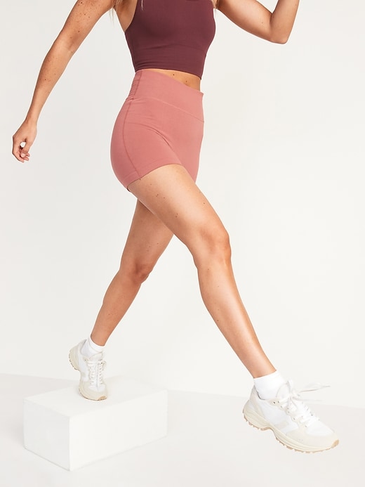 Image number 1 showing, High-Waisted Seamless Rib-Knit Biker Shorts -- 3.25-inch inseam