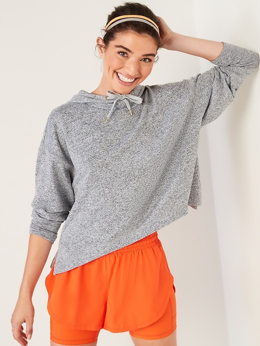 Image number 1 showing, Loose Cropped Sweater-Knit Hoodie