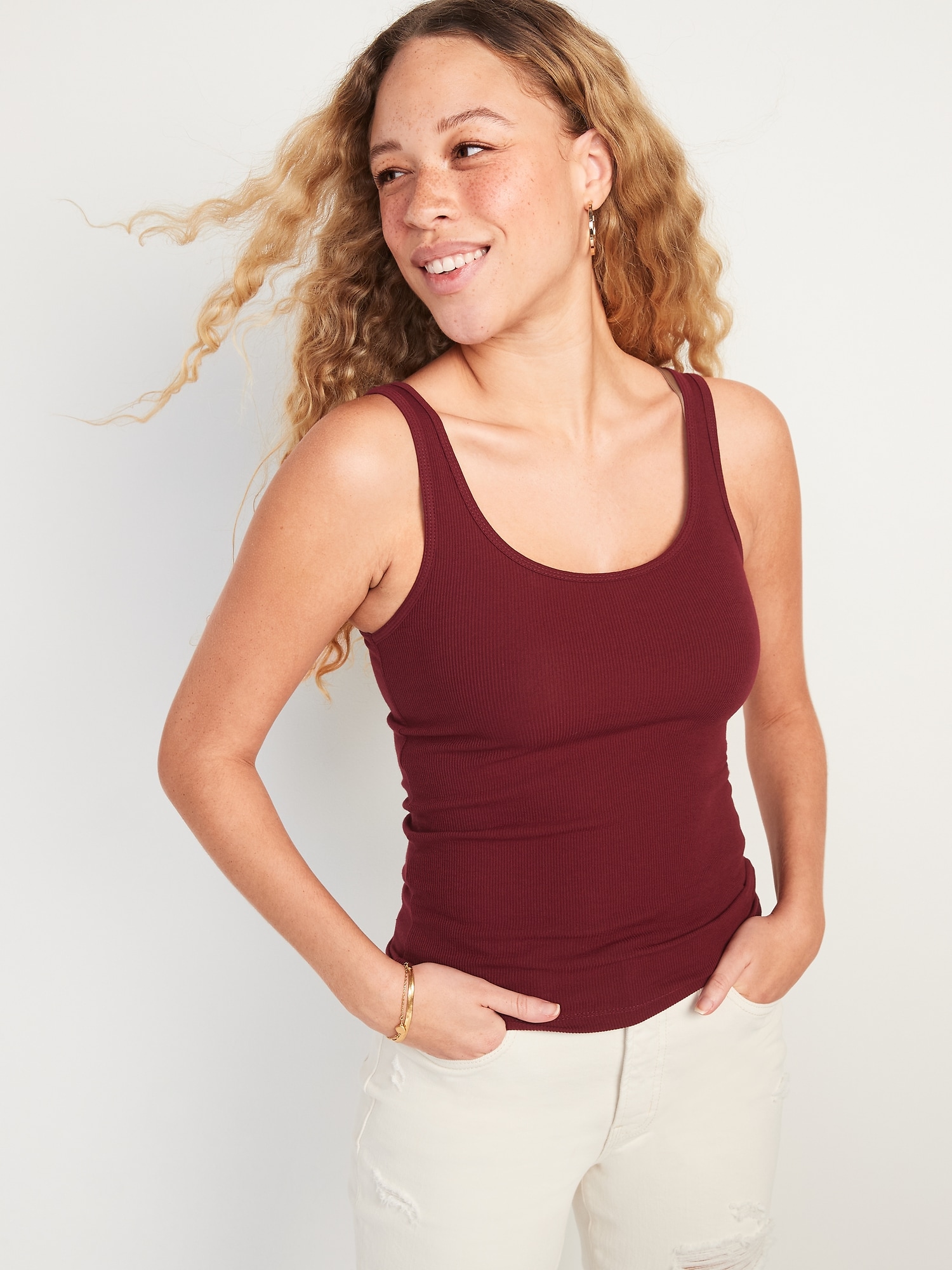 Old Navy - Scoop-Neck Rib-Knit First Layer Tank Top for Women red