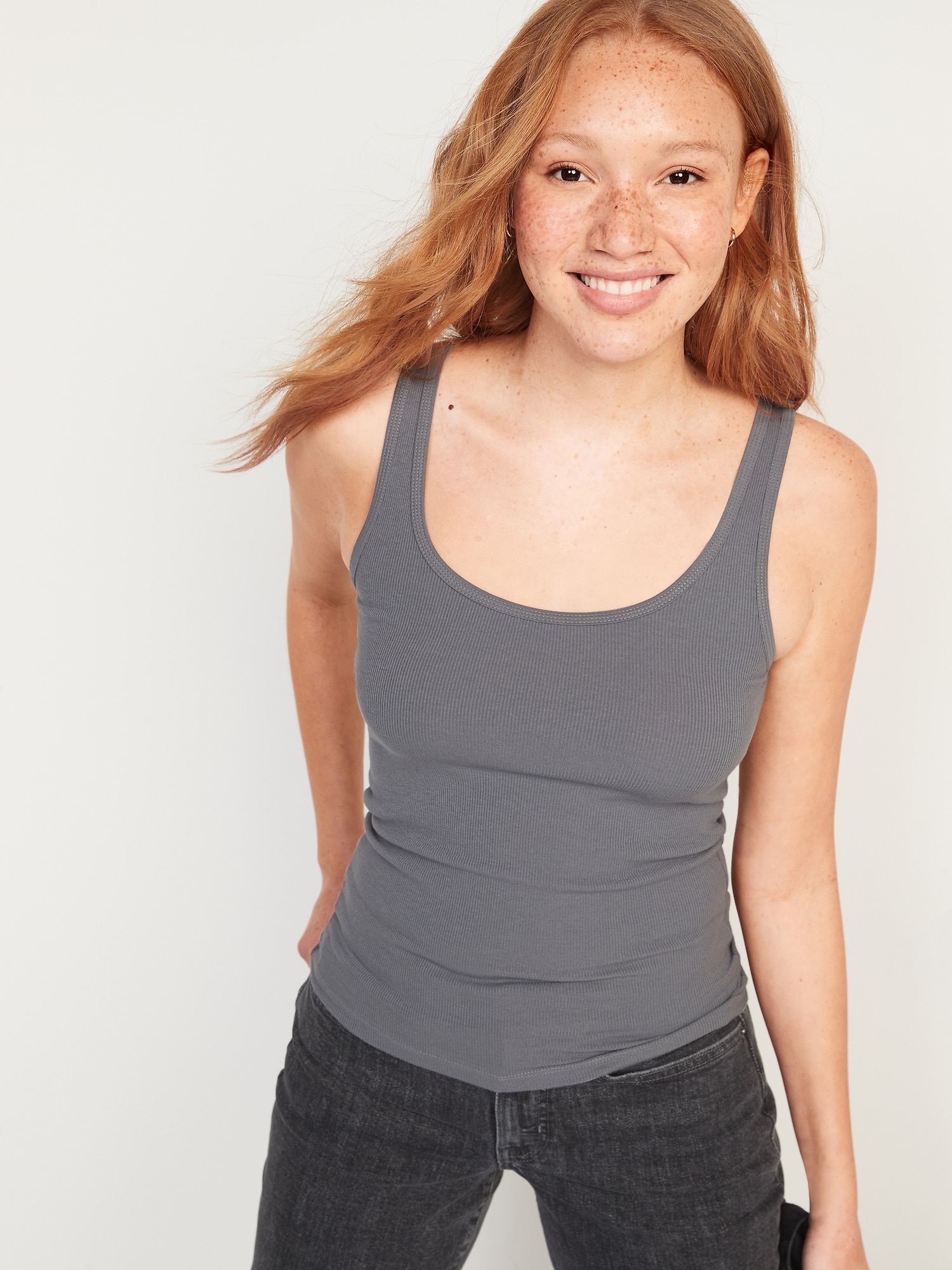 Old Navy Scoop-Neck Rib-Knit First Layer Tank Top for Women gray. 1
