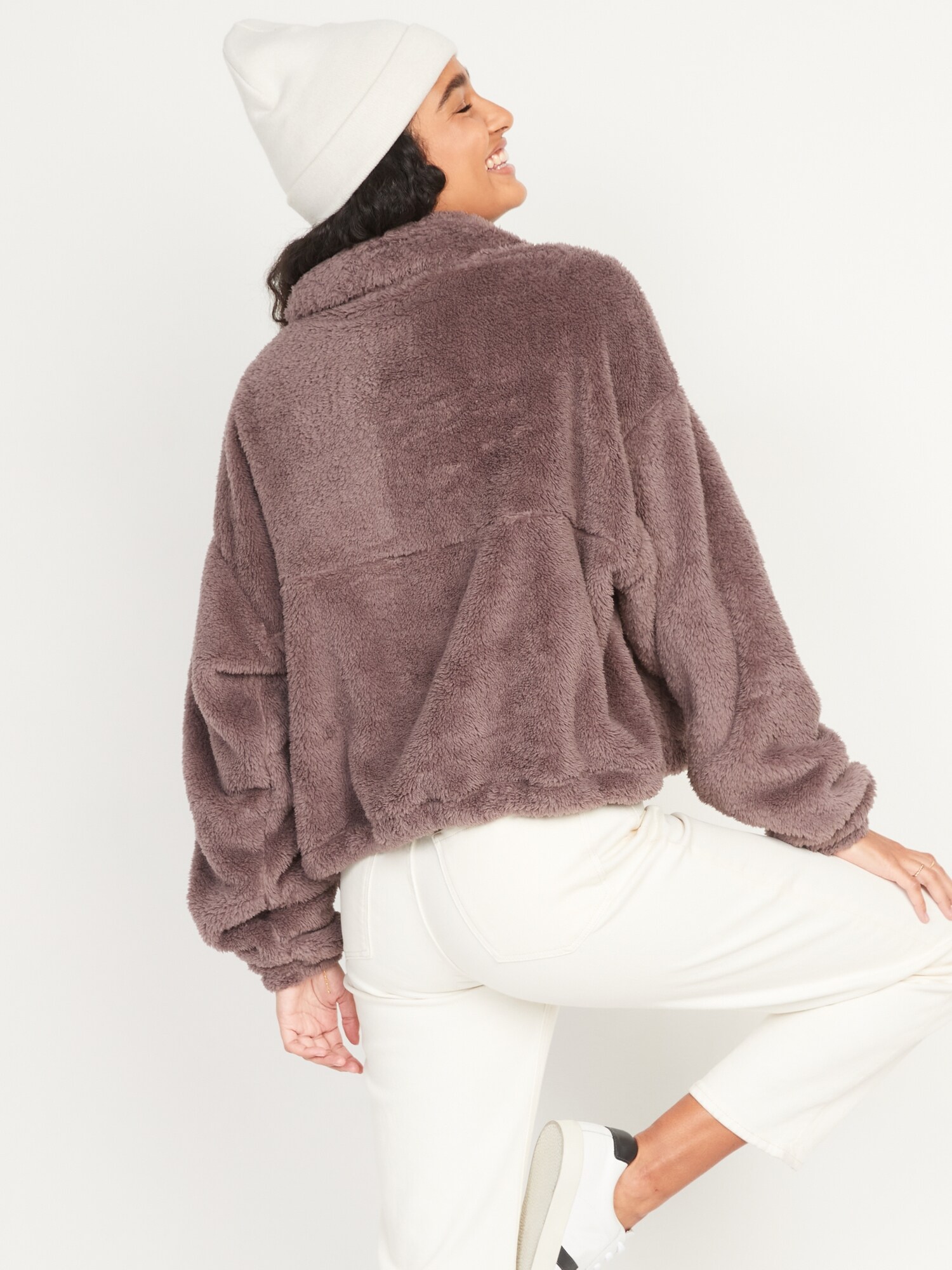 High-Neck Half-Zip Sherpa Sweatshirt for Women
