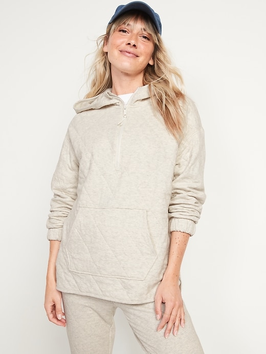 Image number 1 showing, Quilted Quarter-Zip Tunic Hoodie